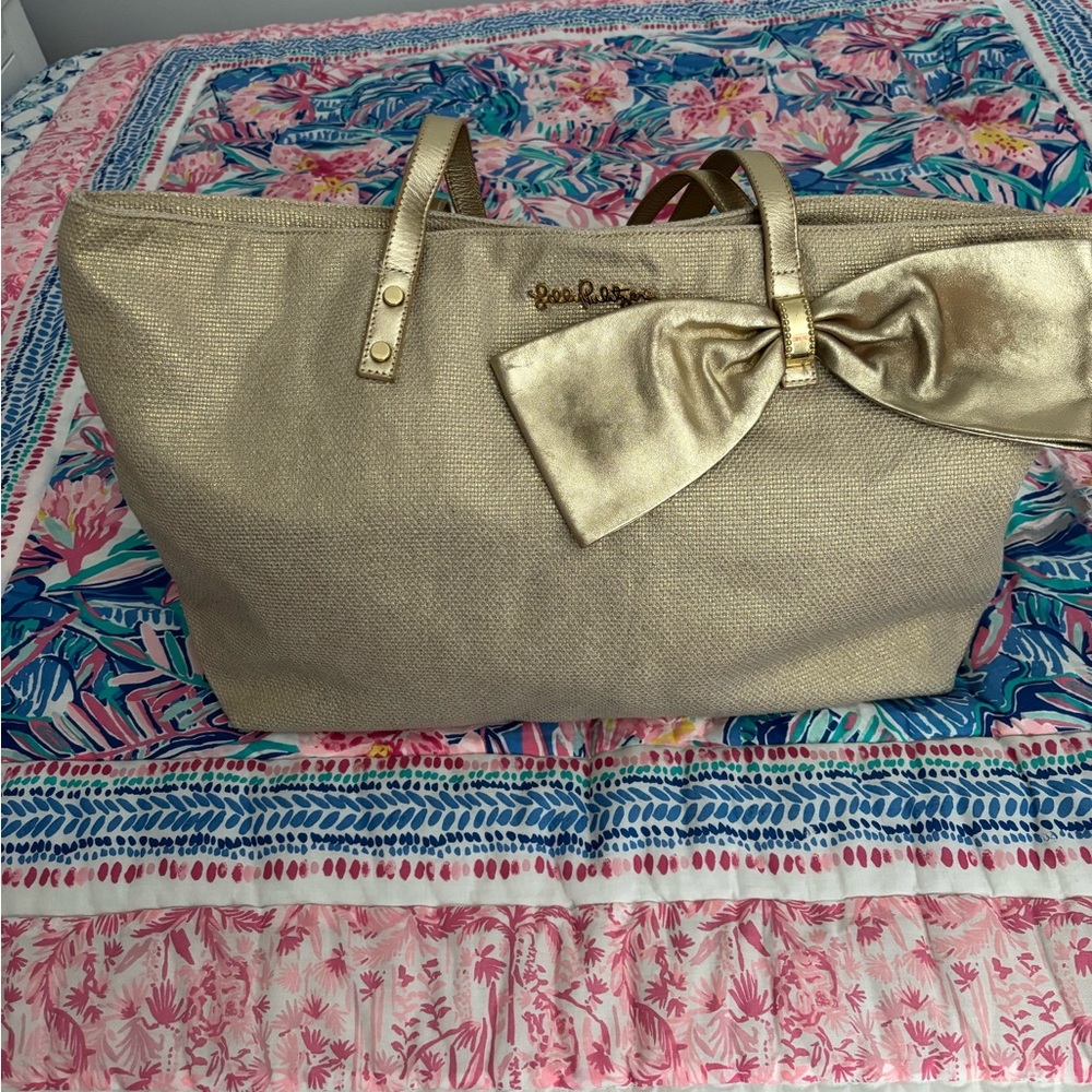 Lilly Pulitzer 🌴 Gold Tote with Bow Detail